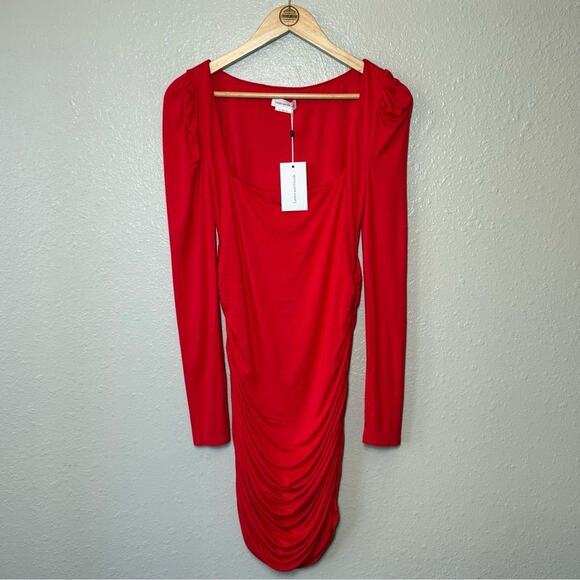 Lovers and Friends Women’s Benae Mini Long Sleeve Bodycon Dress Rayon Red Size M - Picture 2 of 9